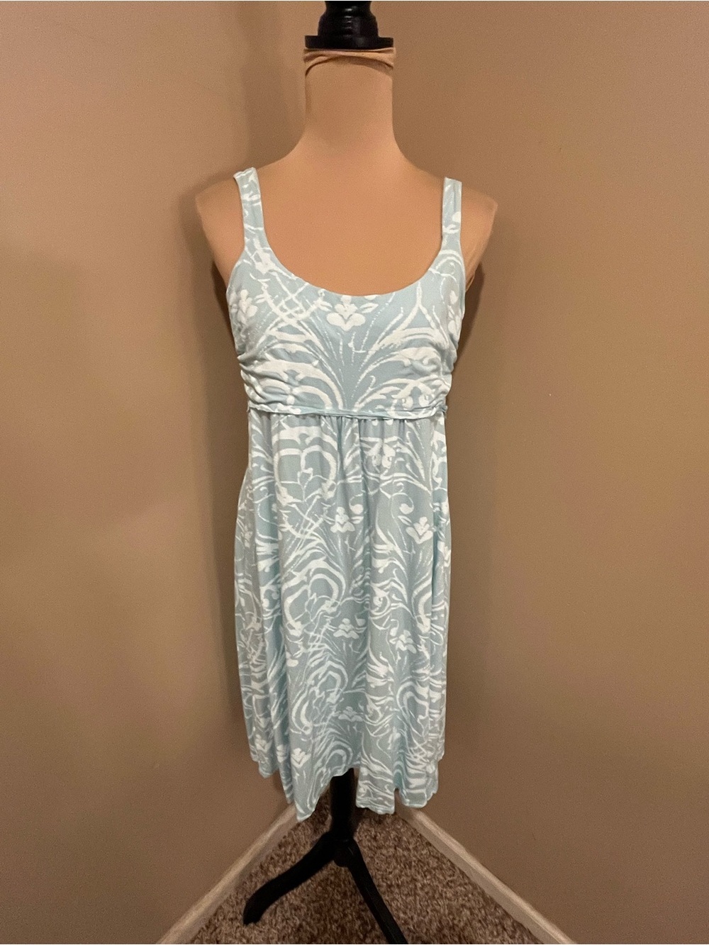 fresh produce aqua & White Textured Floral Wide Strap fit & Flare, Med